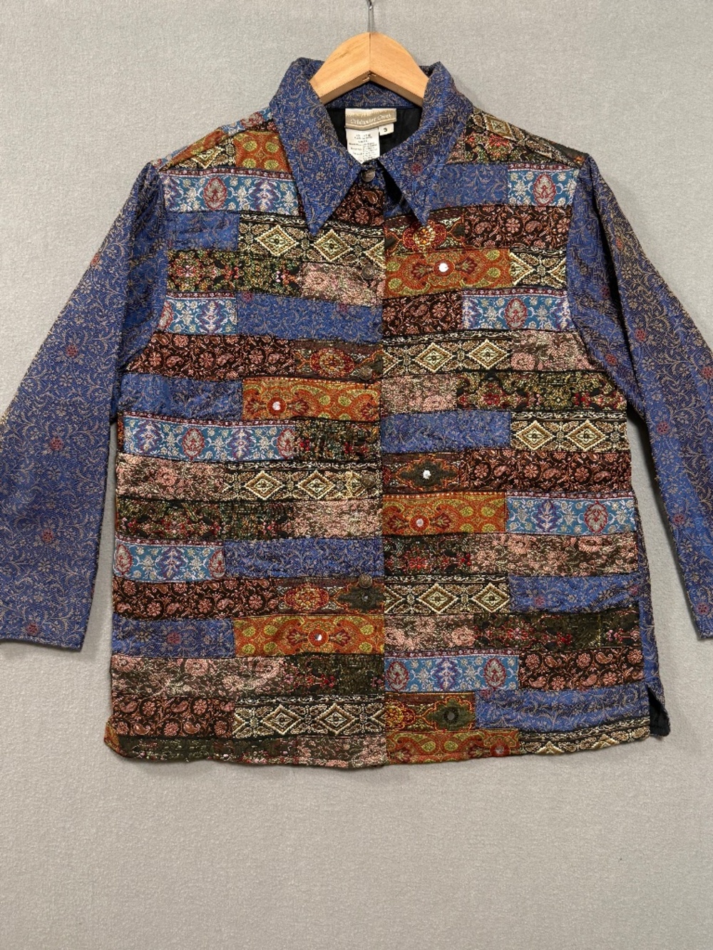Coldwater Creek Patchwork Tapestry Jacket Silk Blend Lining Boho Paisley Women S
